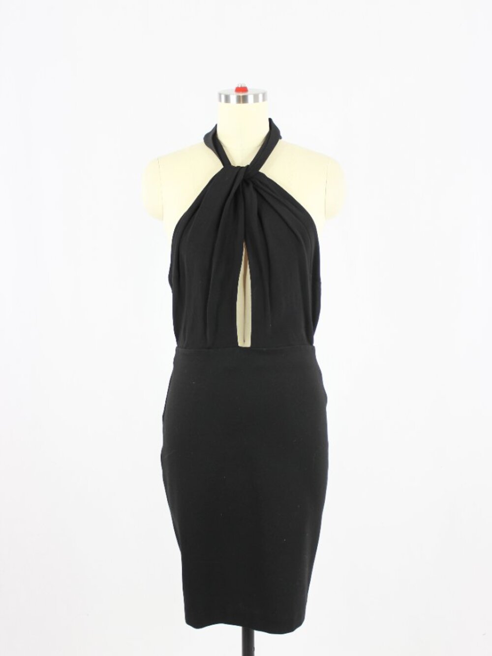 BEC & BRIDGE Black Draped Satin Twist Front Ponte Knit Sheath Dress, Size 6